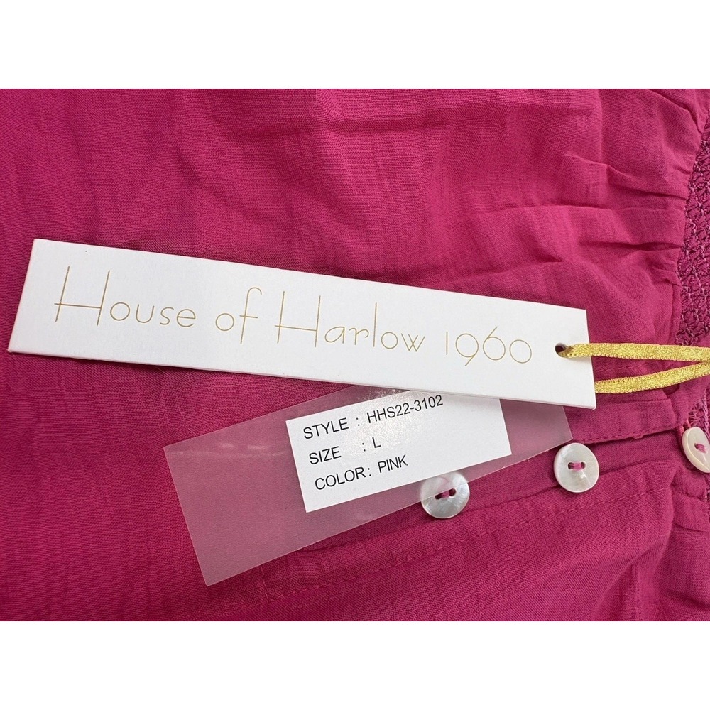 NWT House of Harlow 1960 Puff Sleeves Cotton Blouse, Pink, Women's Large - Picture 11 of 14
